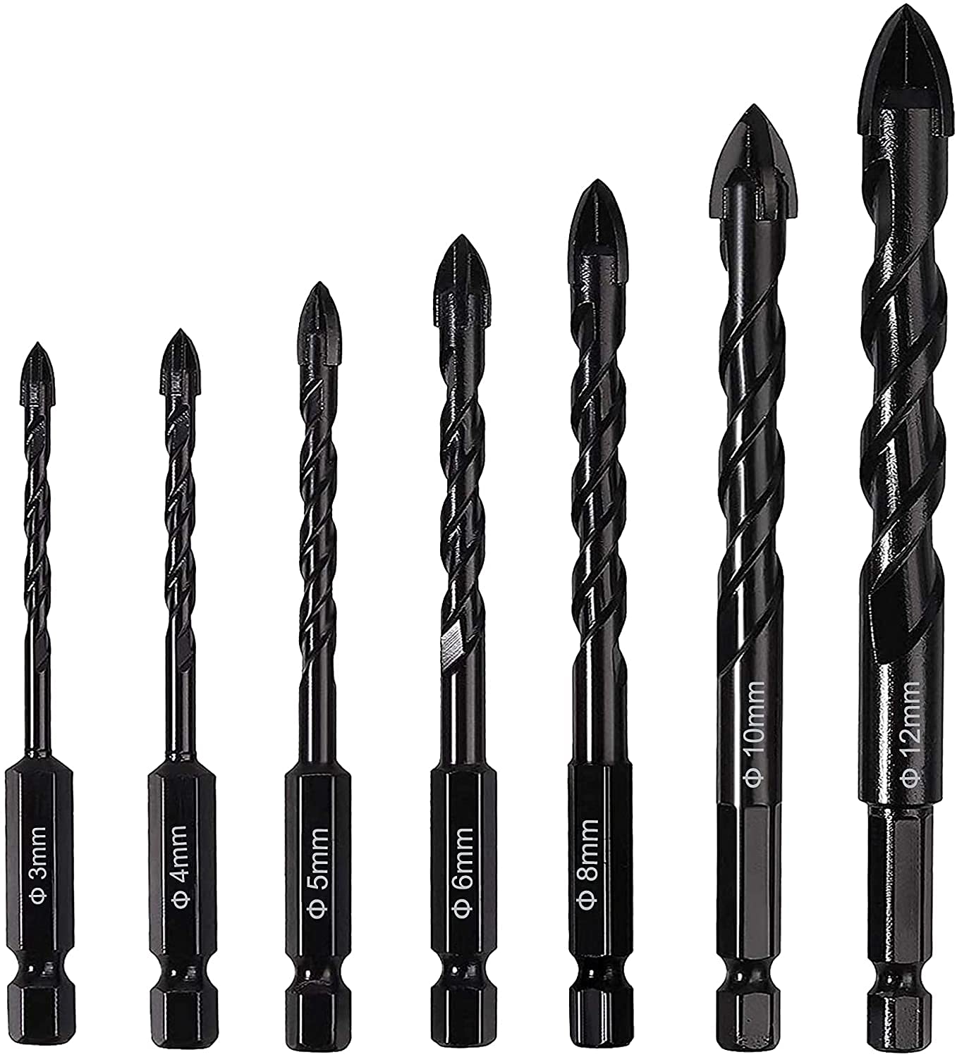 TYTA Masonry Drill Bits 7Pcs, TYTA Concrete Drill Bit Set, Cross Carbide Tipped Drill Bits for Drilling Brick, Tile, Concrete, Plastic and Wood Ceramic Tile (3/4/5/6/8/10/12mm)