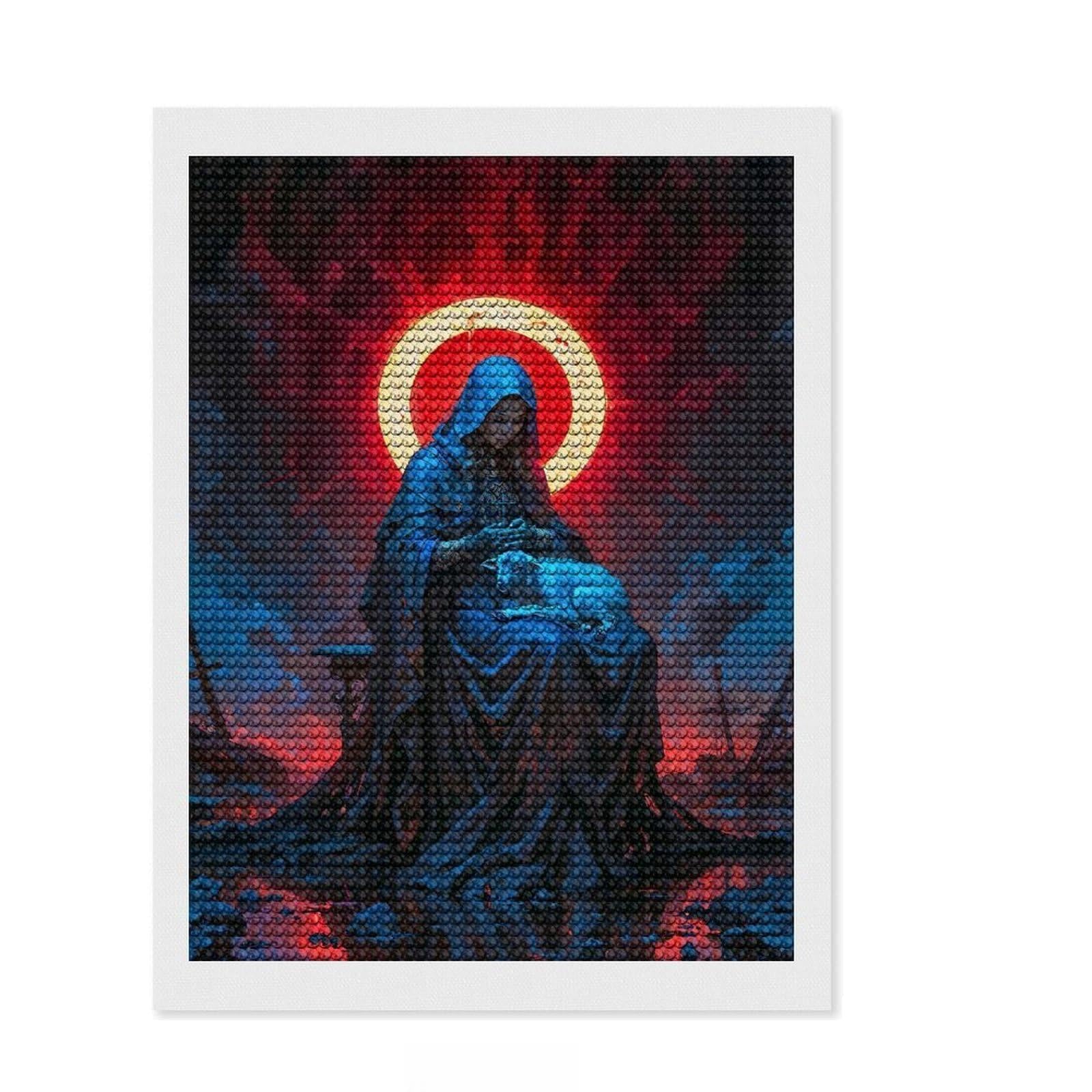 Junmoney Holy Mary with Lamb Diamond Painting Canvas Set 12"x16", Neat Printed Canvas, Creative Leisure Activity, Cosy Home Accent