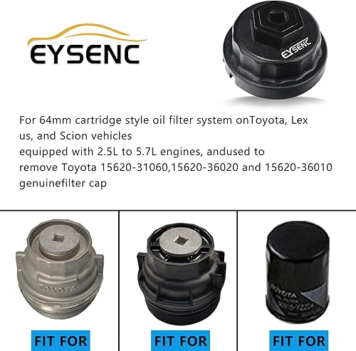 Miniatura 5 de Llave de filtro de aceite para Toyota Lexus, herramienta de extracción de tapa de filtro de aceite resistente compatible con Scion RAV4 Camry Tundra