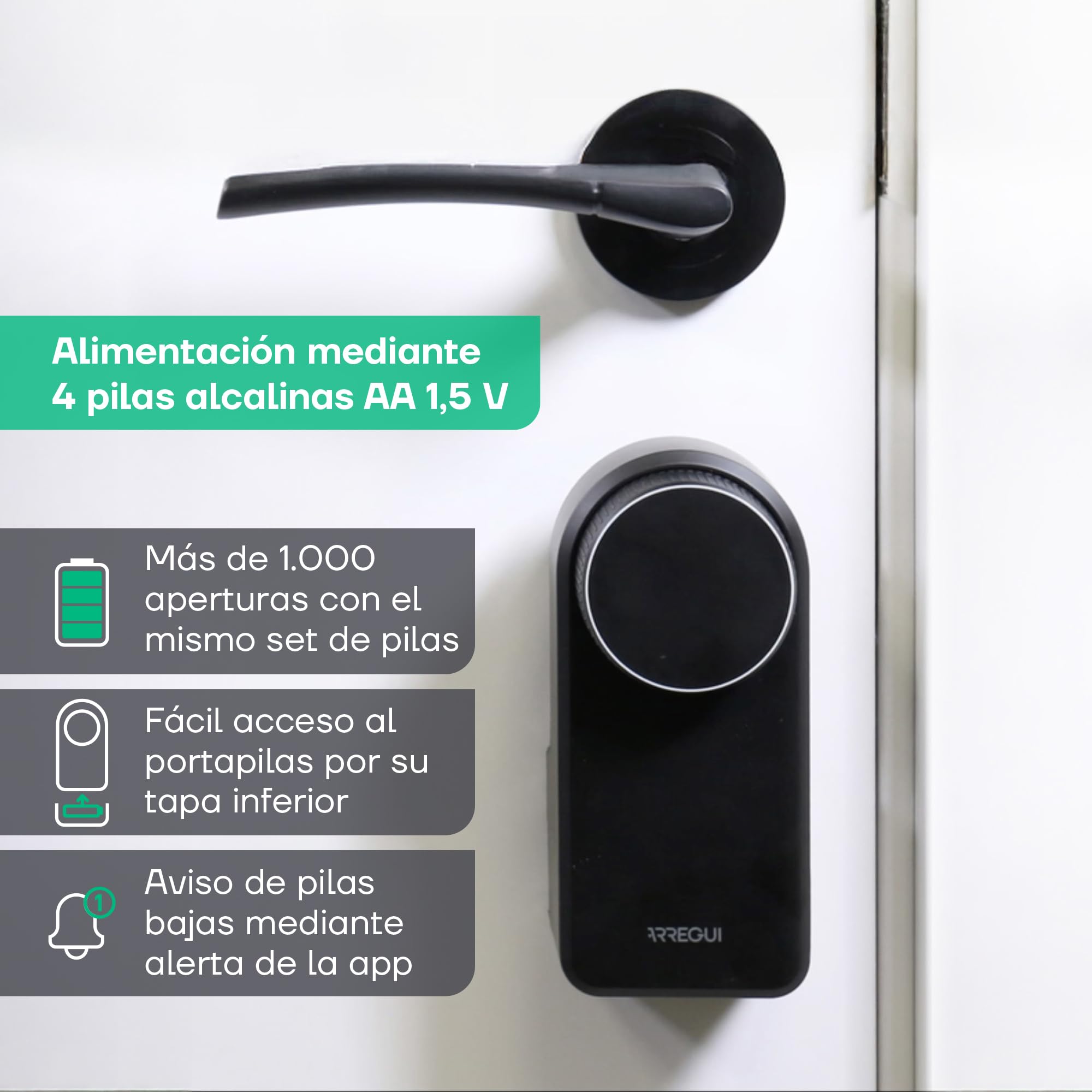 Arregui SPIN + BRIDGE – Cerradura Electrónica Inteligente con Apertura vía App, Mando y Keypad | Control desde Smartphone | Control Remoto Bridge Compatible Google y Alexa | Instalación sin Perforar