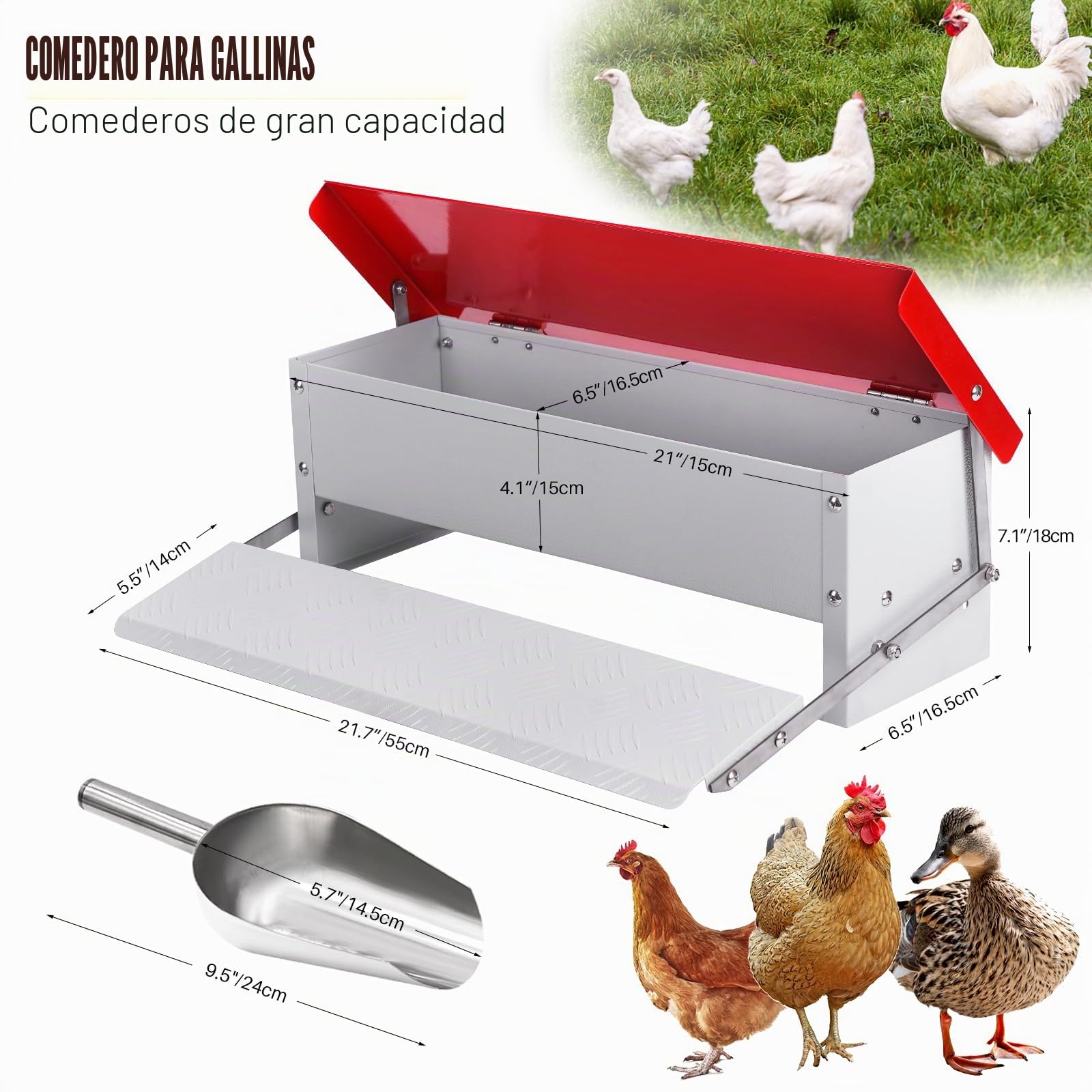 Comedero Automático Para Pollos, Comedero Gallinas Dispensador-Capacidad 5 Kg- Comedero a Prueba de Lluvia Para Pollos, Pavos, Gansos, Patos, Comedero de Pedal