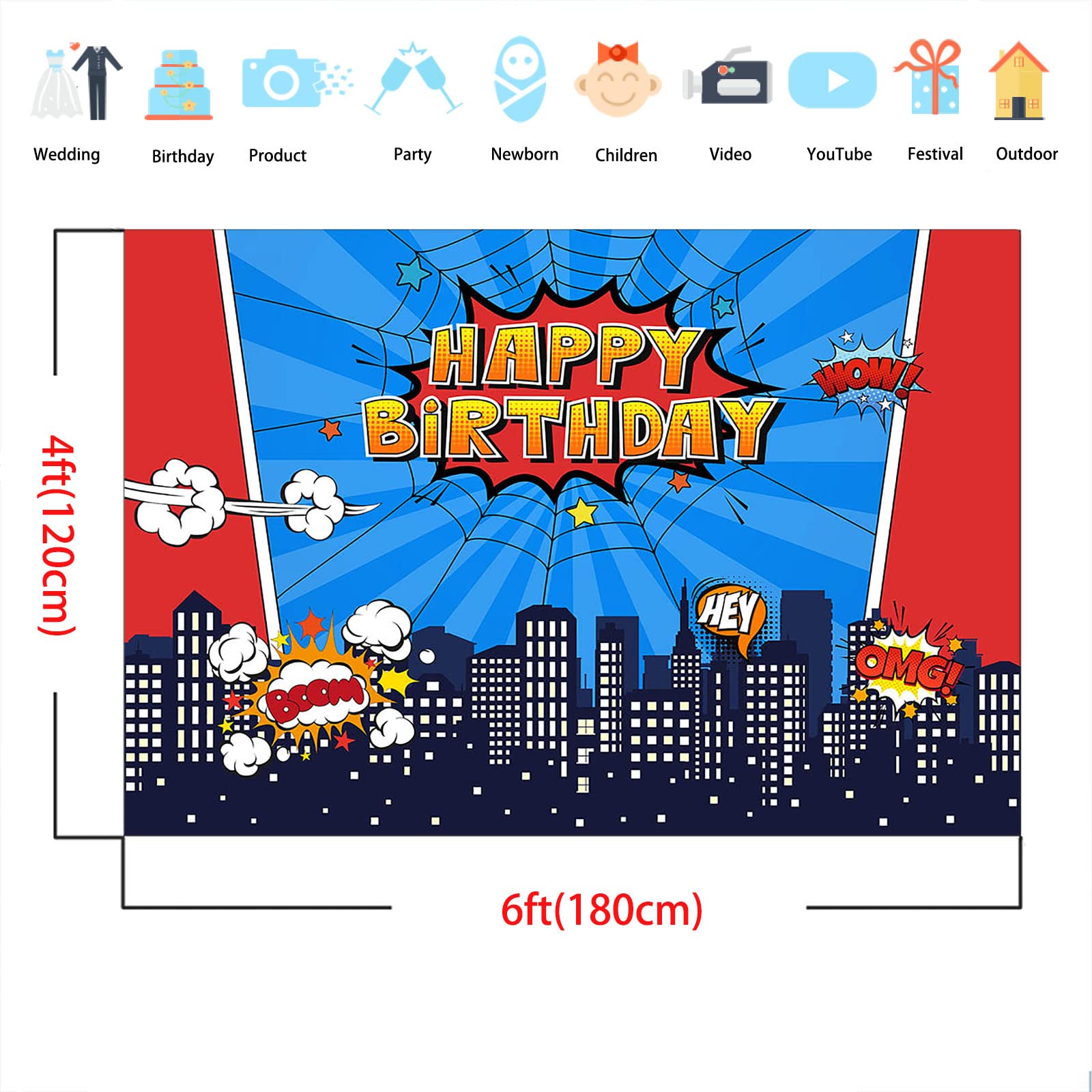 Superhelden-Fotohintergrund „Happy Birthday“ – 2,4 X 1,8 M, Vinyl, Für Jungen-Geburtstagsparty