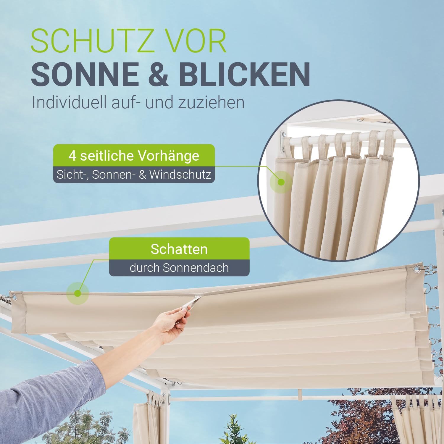 Juskys Doppel Loungebett Kreta - Gartenliege für 2 Personen - Dach & Rückenlehne verstellbar - Sonnenliege für Terrasse, Garten & Balkon - Liege Weiß