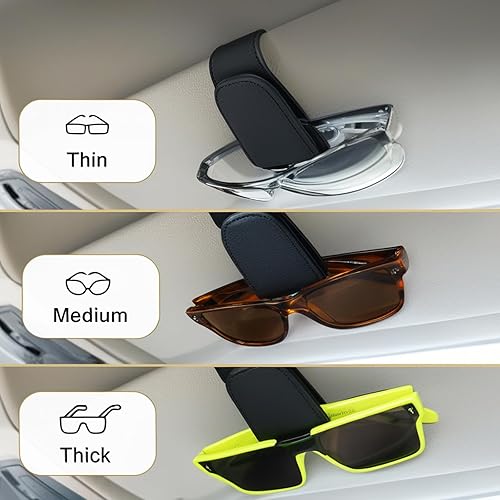 Miniatura 3 de EldHus Soporte para lentes de sol para visera de automóvil, clip magnético para lentes de automóvil, soporte de cuero para lentes de sol para
