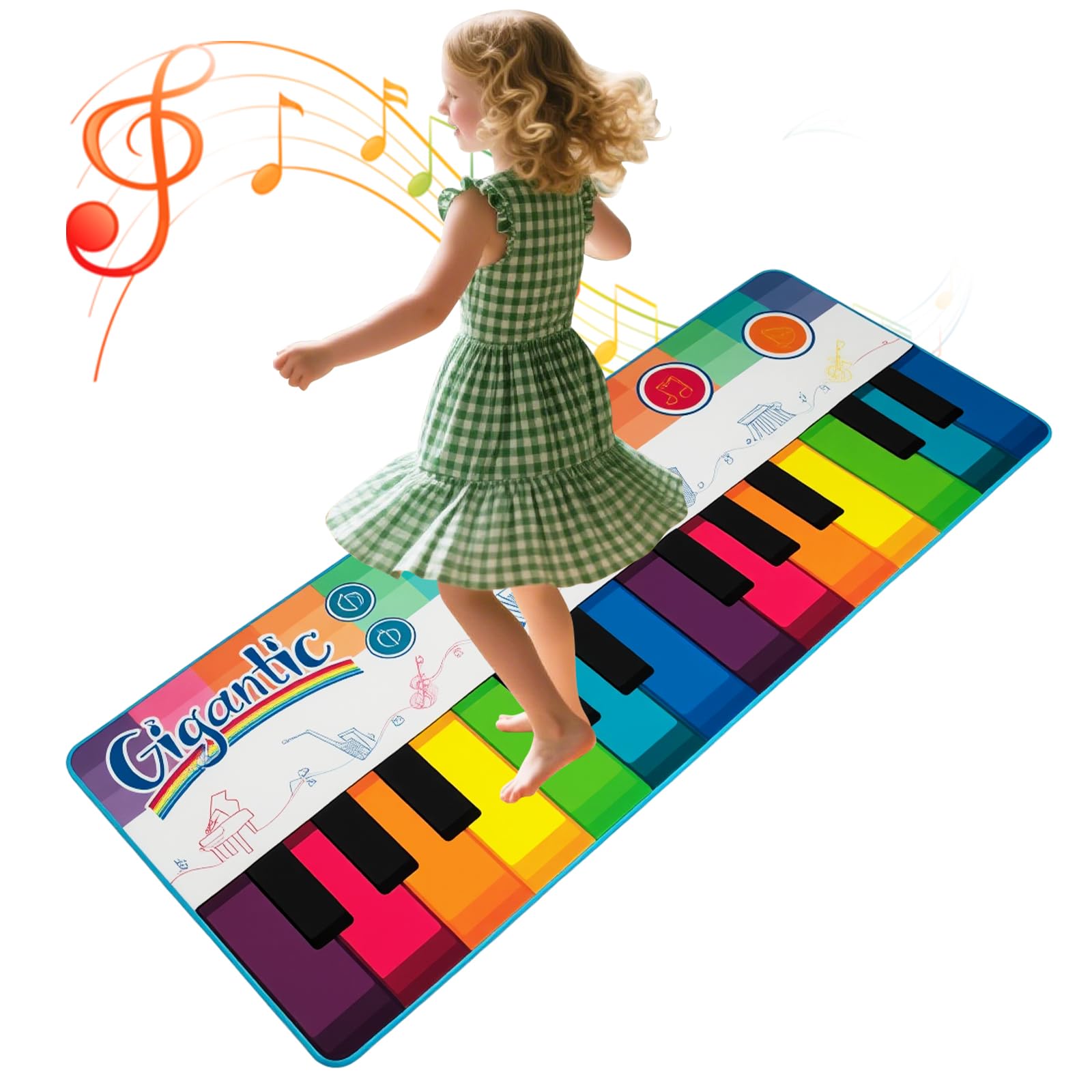 COSTWAY Musikmatte Kinder, Klaviermatte mit 8 Musikinstrumente, Keyboard Tanzmatte mit Aufnahme & Wiedergabefunktion, Spielzeug Geschenk für Kleinkinder Jungen Mädchen ab 1 Jahr (181 x 73 cm)