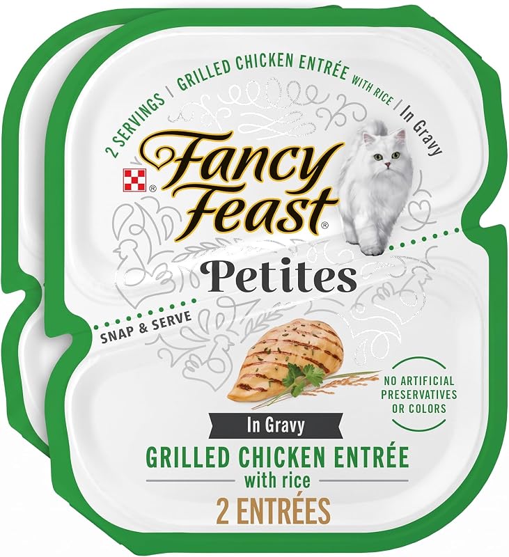 Ração úmida para gatos Fancy Feast Petites com frango grelhado, arroz e molho — Pacote com 24 unidades de 79 g