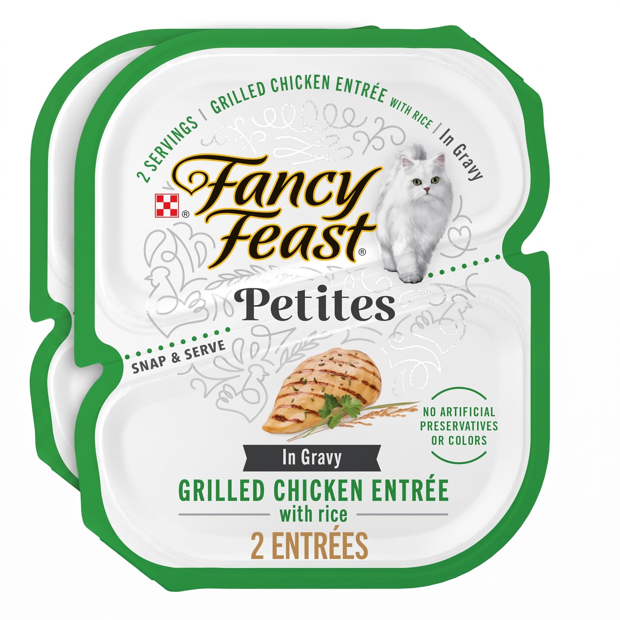 Fancy Feast Purina Petites Grilled Chicken Entrée with Rice in Gravy Gourmet Wet Cat Food - 2.8 oz. Tubs,(Pack of 24) 2.8 Ounce (Pack of 24)