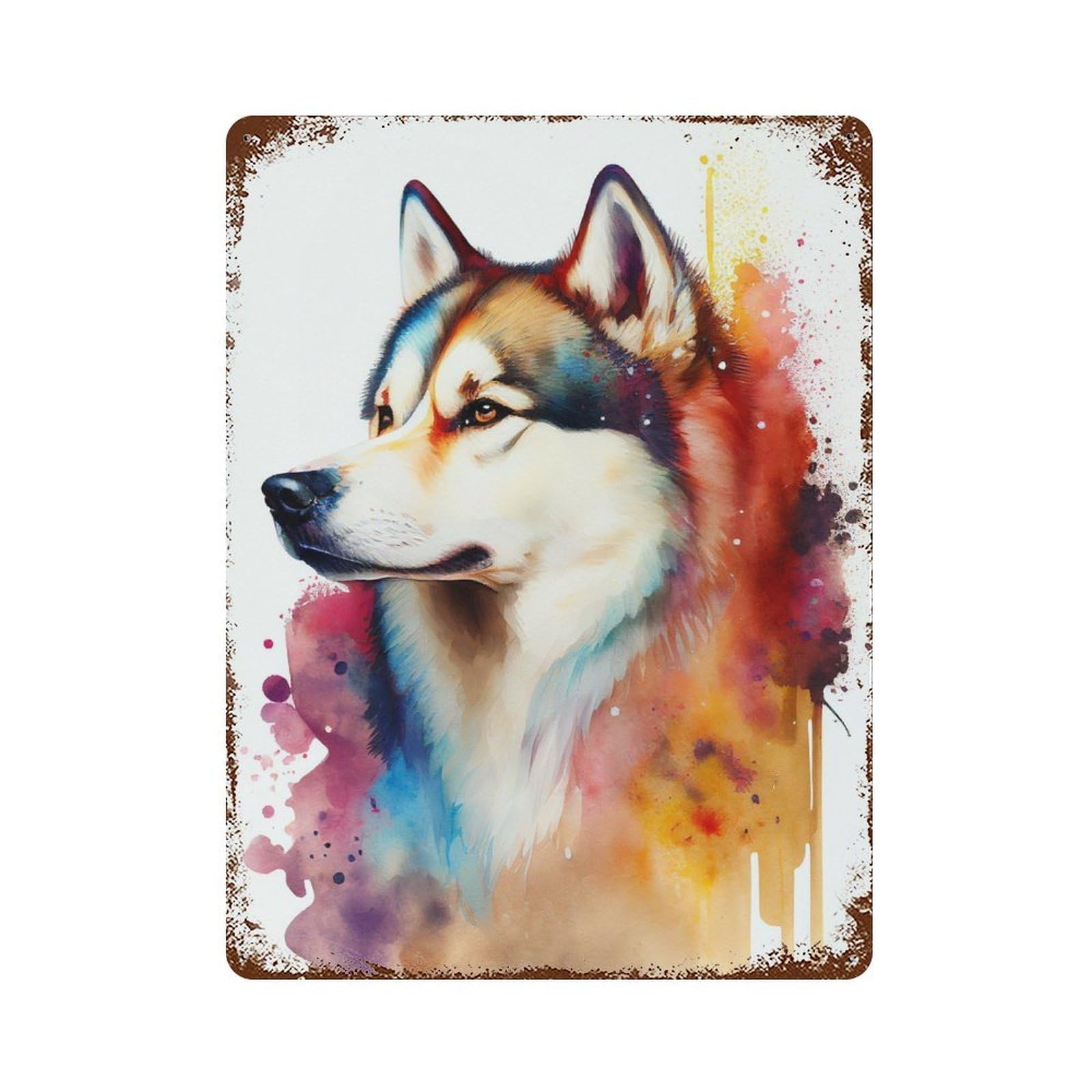 Husky Dog Colorful Rusty Metal Tin Sign 15.7"x11.8", for Basement, Hobby Room And Garage Decor, Retro Wall Decor