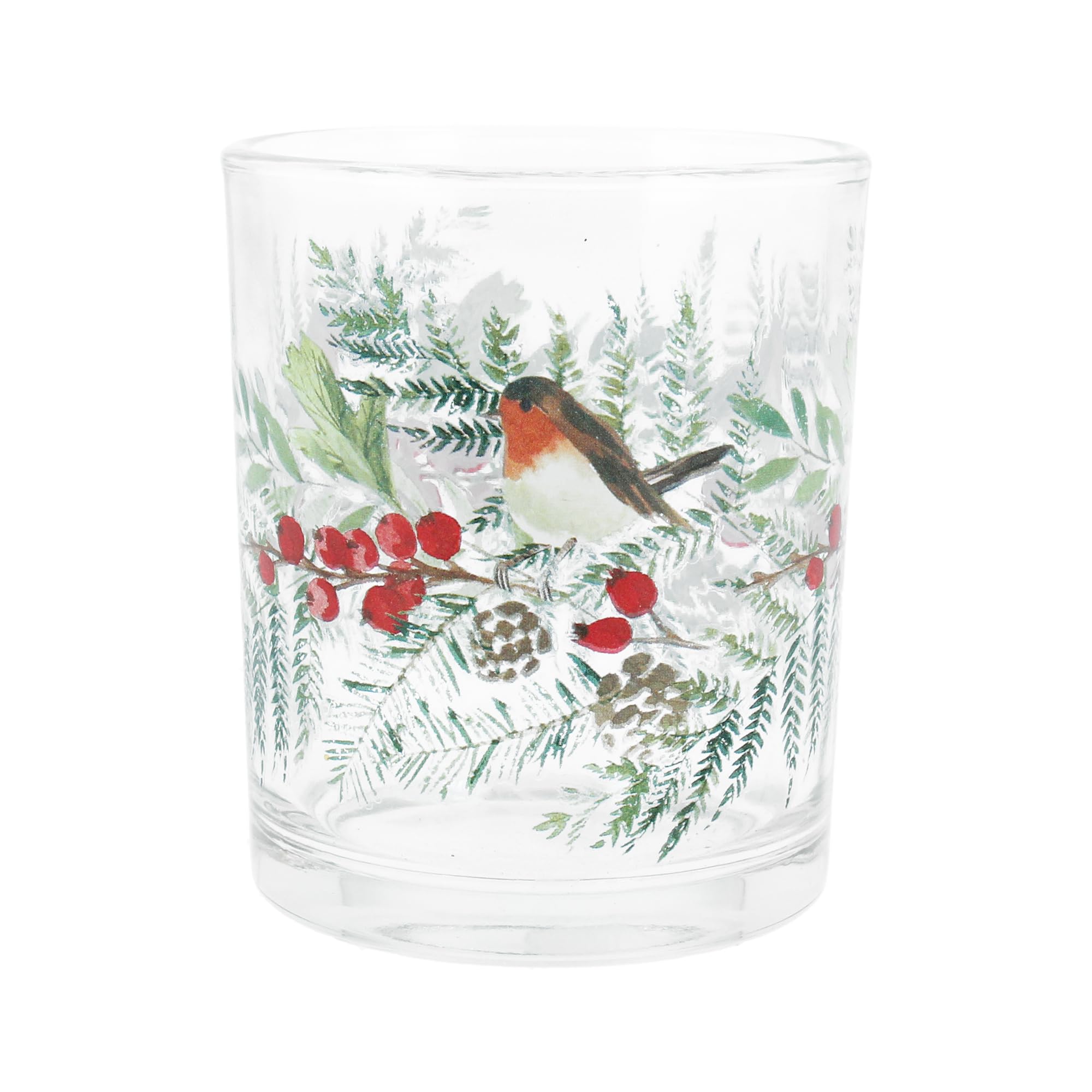 Gisela Graham Christmas Robin Glass Tea Light Holder