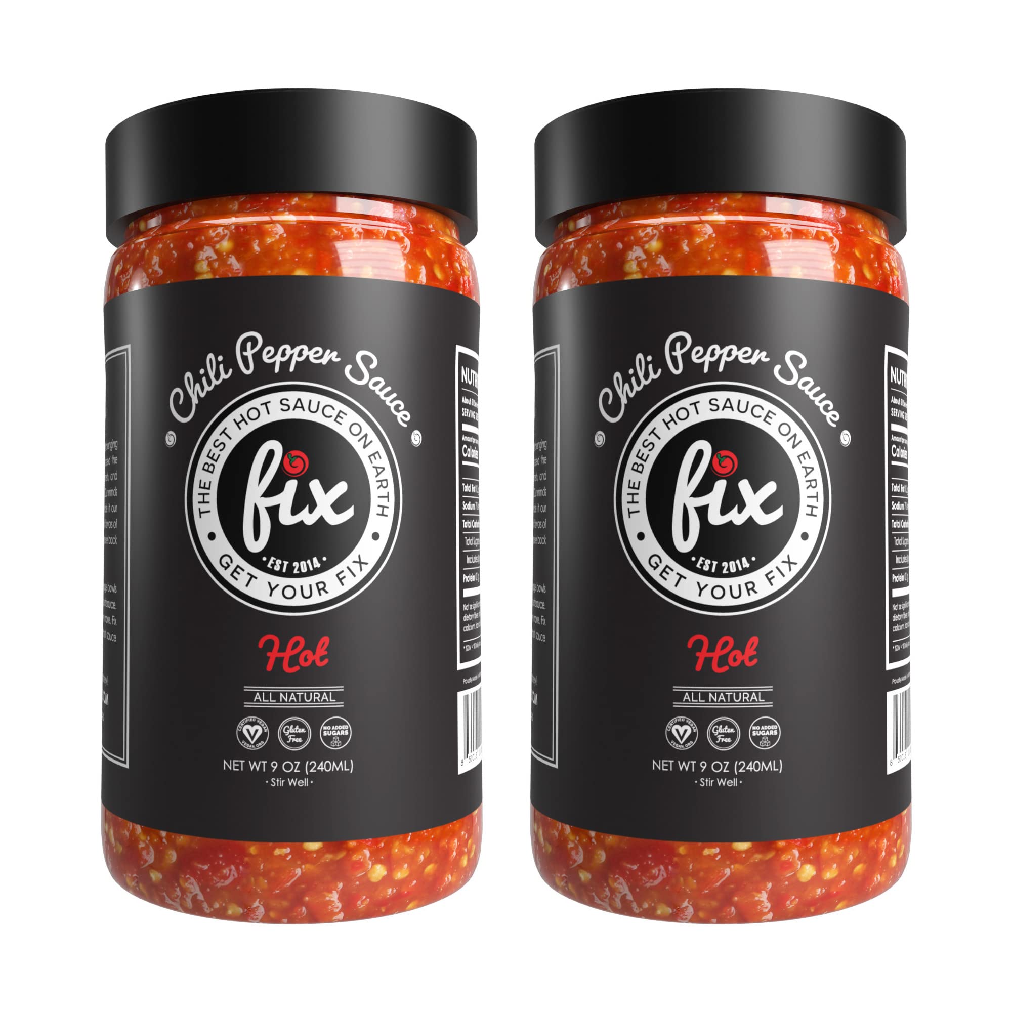 Fix Hot SauceHot Chili Pepper Sauce - Gourmet Chili Pepper Hot Sauce, Chili Paste, Vegan, Gluten Free, No Sugar, Crushed Red Pepper Sauce, Red Hot Sweet Chili Sauce - 9 Oz, 2-Pack