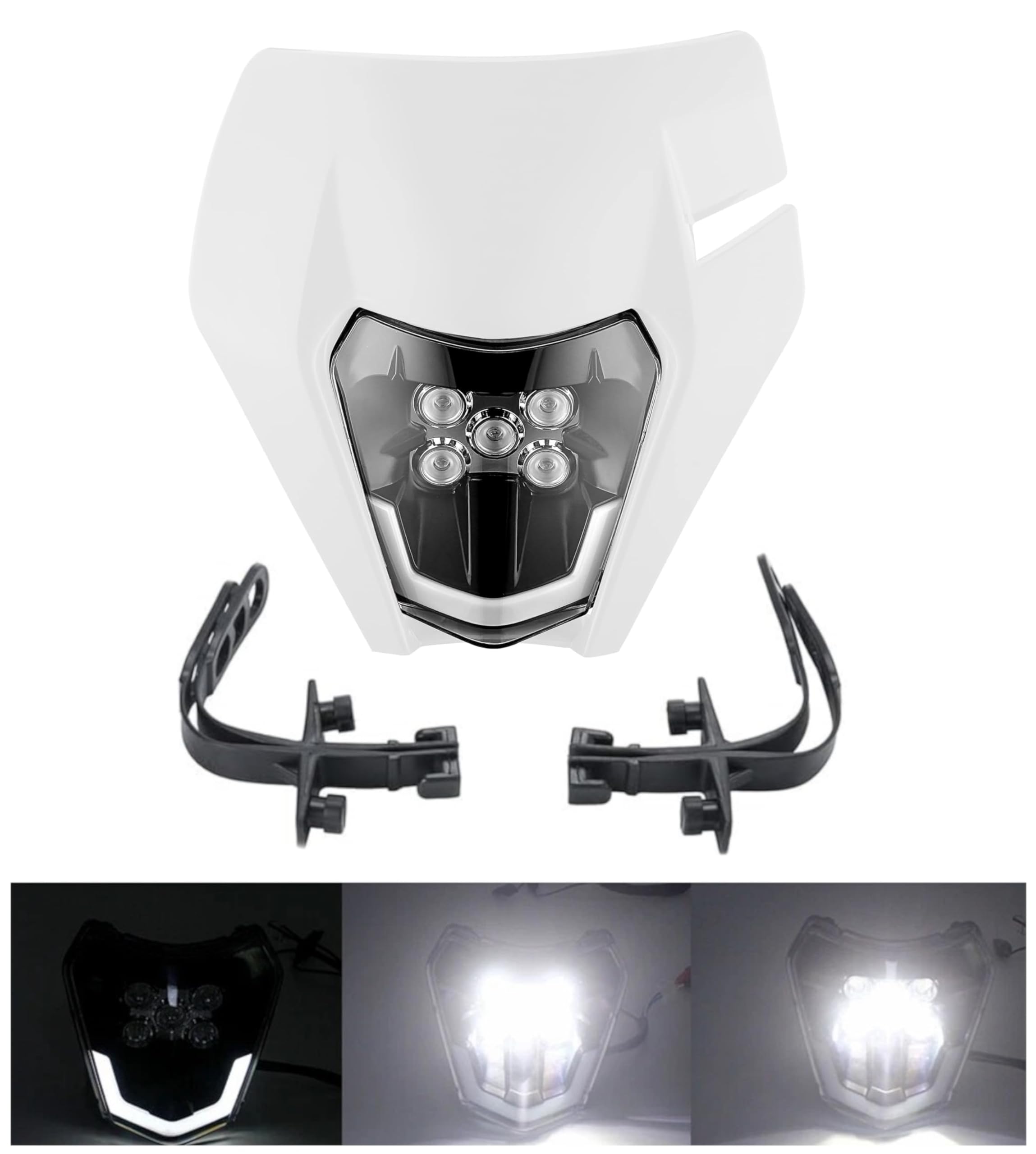 Generico LED Faro Anteriore Universale Motocross Mascherina Moto con Faro V-Face Universale Cross Enduro Supermoto Bianco