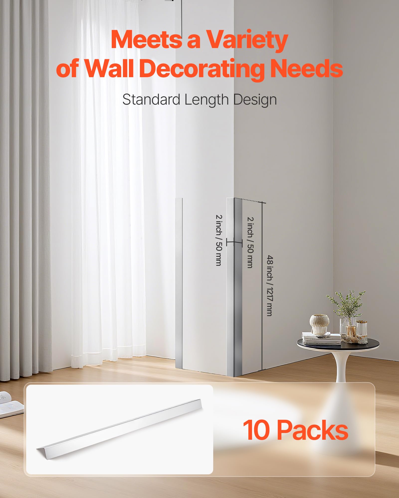 VEVOR Paraspigoli Acciaio Inox 50 x 50 x 1217 mm Confezione 10 Pezzi Profilo Angolare Muro 90°