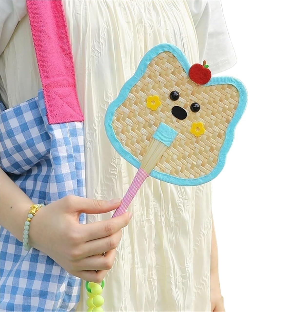 VOPLIVAT Woven Hand Fan, Bamboo Woven Fan Multicolor Handwoven Party Supplies Photo Props Portable Outdoor Decor(Color3)