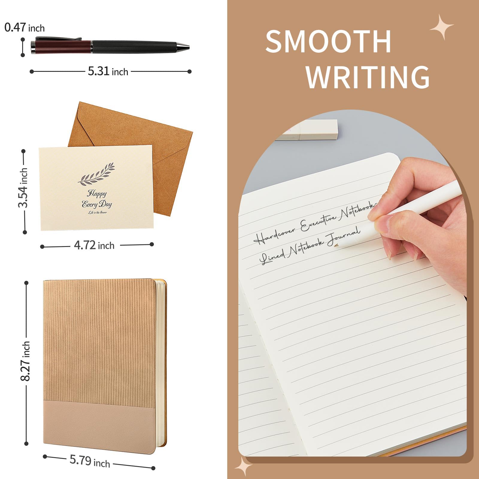 Carnet ligné A5 avec stylo et coffret cadeau, 216 pages en cuir synthétique pour homme et femme, papier épais de 100 g/m², pour l'école, les voyages, les affaires, le travail, l'écriture à
