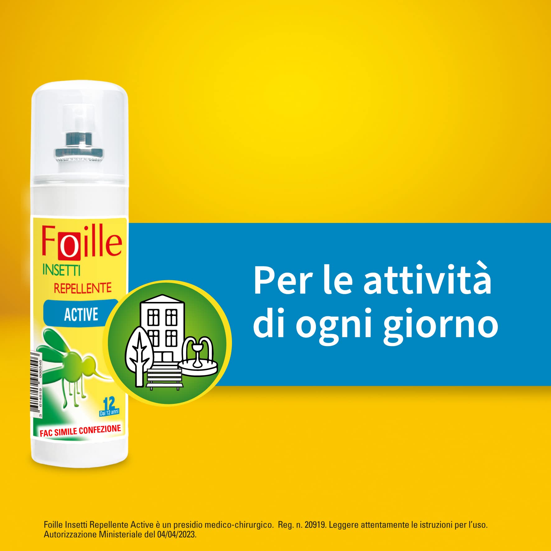Foille Insetti Repellente Active con Icaridina al 20%, contro Zanzare, zecche e flebotomi, Efficacia immediata e Durata fino a 12 ore con due applicazioni, Pack due confezioni da 100 ml
