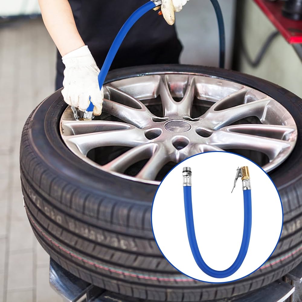 Tubo Di Gomma Per Pompa Aria - 36cm Con Valvola Per Gonfiare Pneumatici Auto E Moto