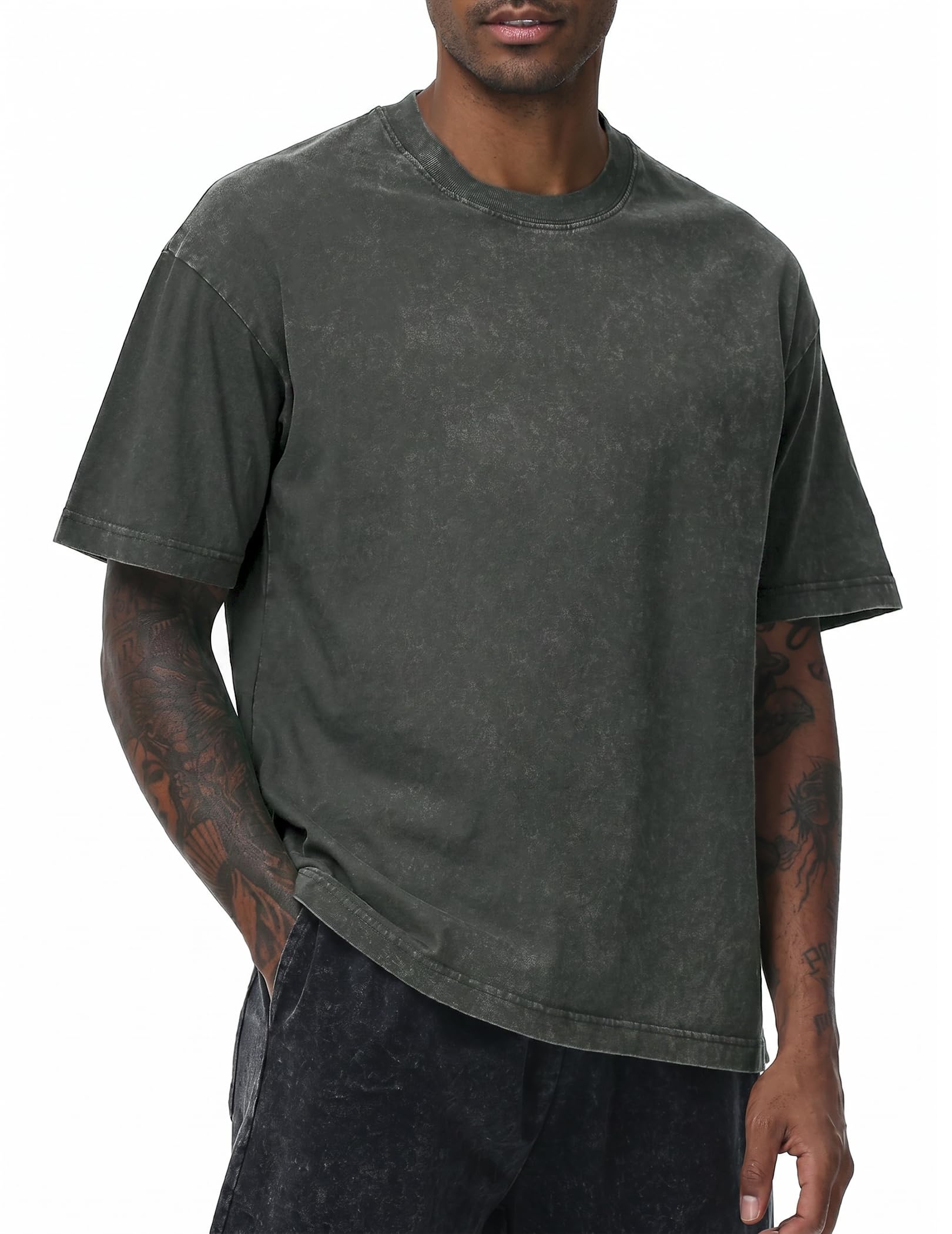 Oversized Tshirt Herren Baumwolle Vintage Cutted Shirts S-5XL | Acid Wash Tshirt, 230g Heavyweigh, 100% Baumwolle, Kurzarm, Rundhals, Vintage Washed