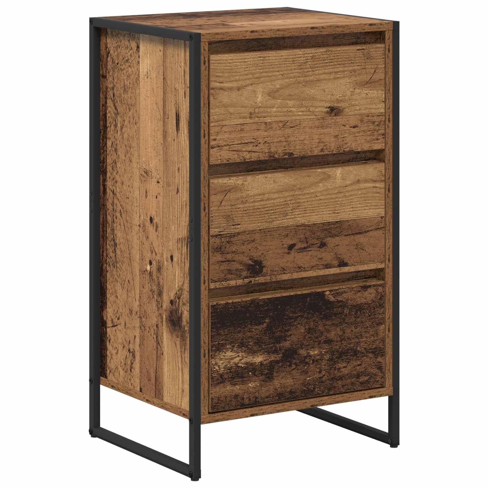 Sideboard Altholz 42 x 36 x 75,5 cm Holzwerkstoff mit Schublade, Industrie-Design Schrank für Wohnzimmer, Schlafzimmer, robuste Stahlbeine, viel Stauraum für Bücher und Dekoration, moderne Wohnidee