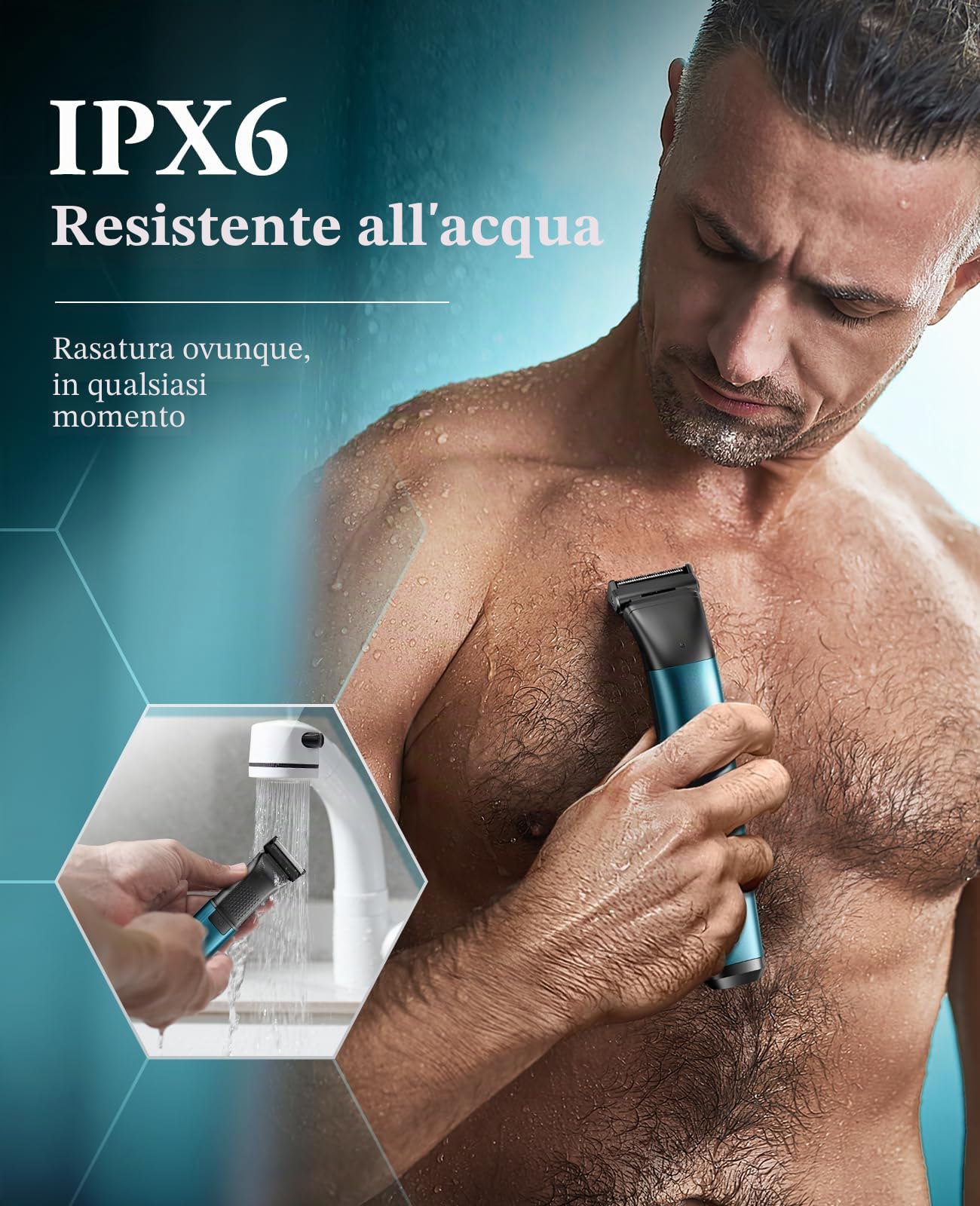 Kensen Manscape - Rasoio per peli del corpo e barba 2 in 1, sicuro, senza fili, per pube, impermeabile, per peli pubici e peli pubici, 50 volte di utilizzo