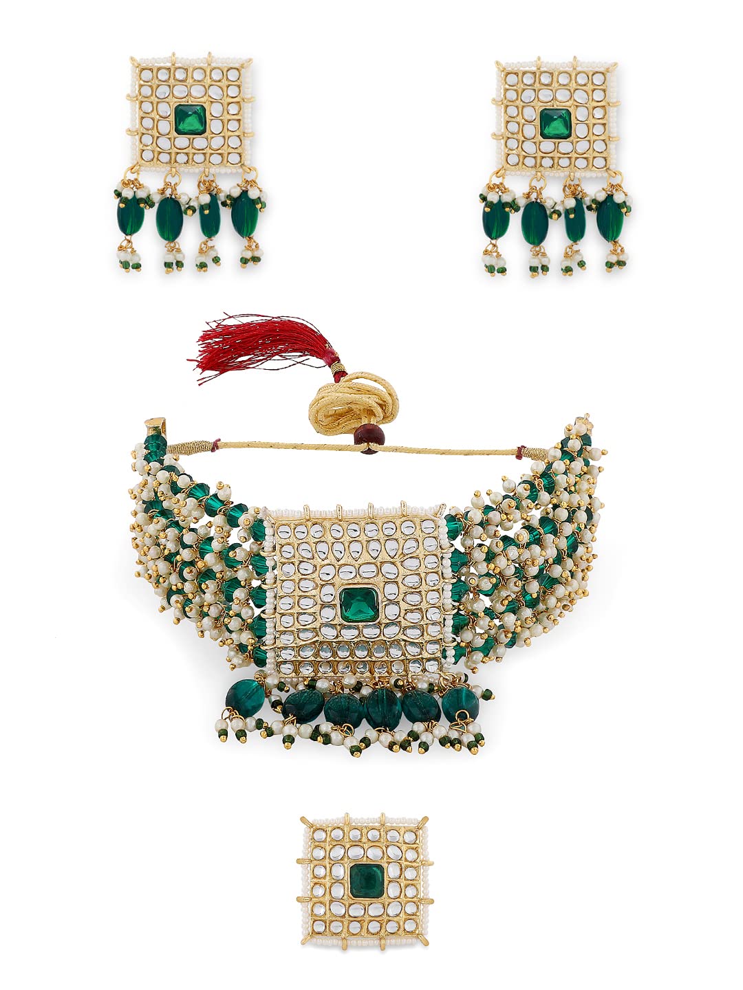 See full amazon price history chart for ZAVERI PEARLS Green Crystals & Pearls Beaded Multistrand Kundan Choker Necklace Earring & Ring Set For Women-ZPFK11246 ZAVERI PEARLS Green Crystals & Pearls Beaded Multistrand Kundan Choker Necklace Earring & Ring Set For Women-ZPFK11246 (B09JZHDCYJ) Amazon Price History, Amazon Price Tracker