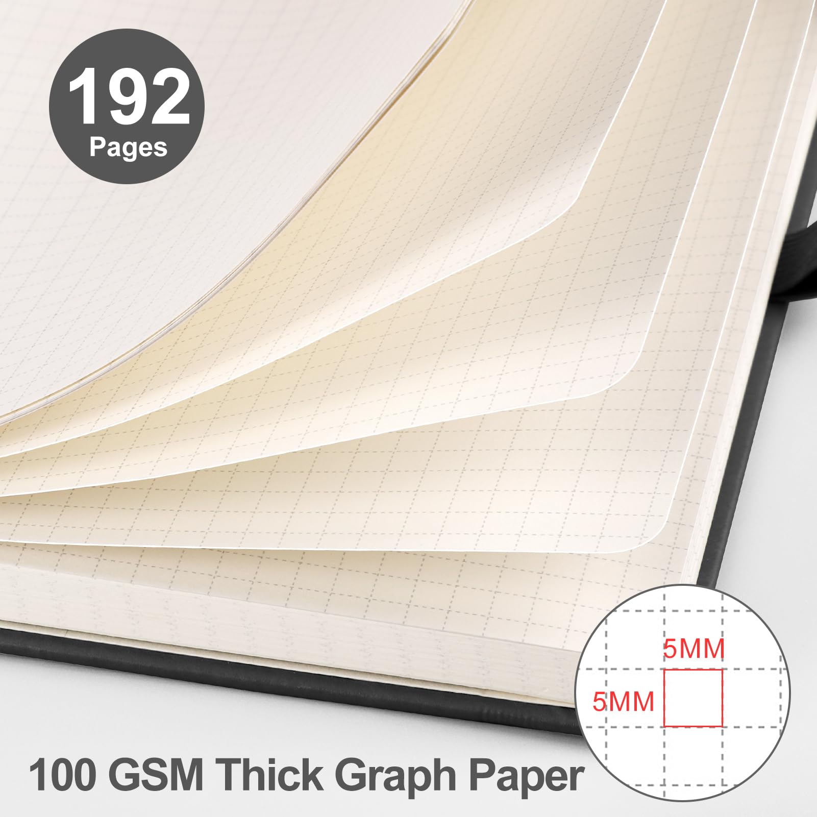 EMSHOI A5 Notebook Graph Paper, 100 GSM Hardcover Leather Squared Journal with Sticky Notes - Image 3