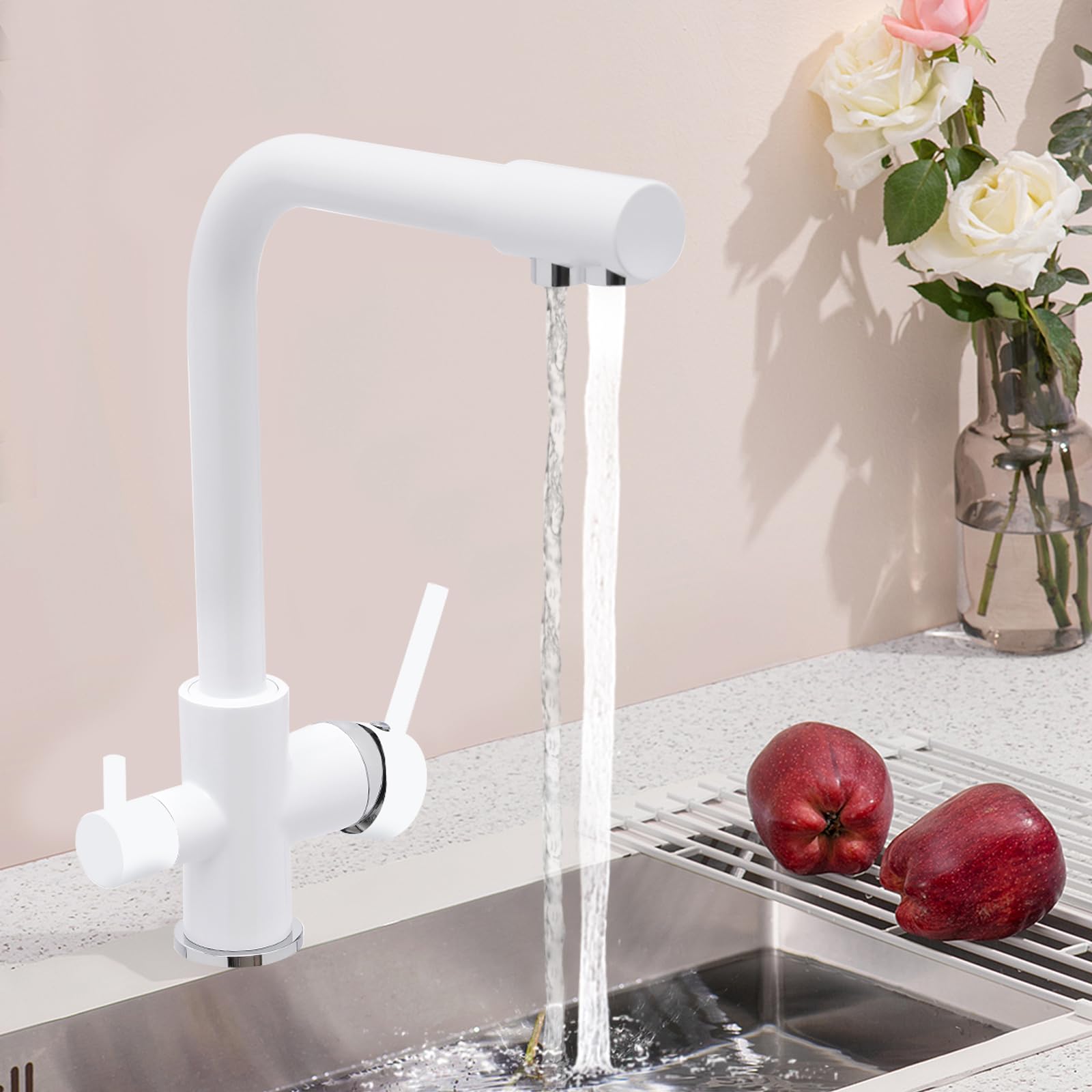 Rubinetto cucina miscelatore 3 vie lavavetri 360° acciaio 304