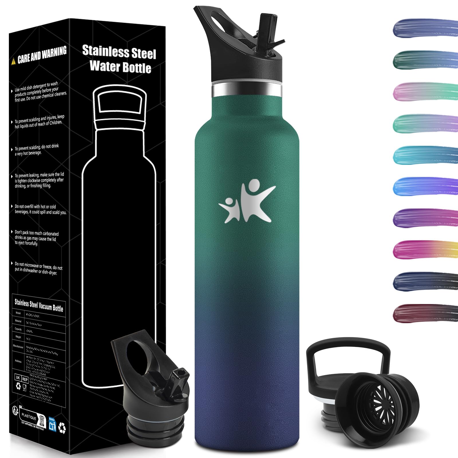 Drinking Bottle 1 Litre BPA-Free Stainless Steel Thermos Flask Leak-Proof Double-Walled Water Bottle Thermos Flask with Straw Suitable for Carbonated Drinking Bottle