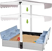 Vista 7 de GUTINNEEN Caja de arena de madera para patio trasero con cubierta, caja de arena al aire libre para niños con 3 contenedores de juguetes