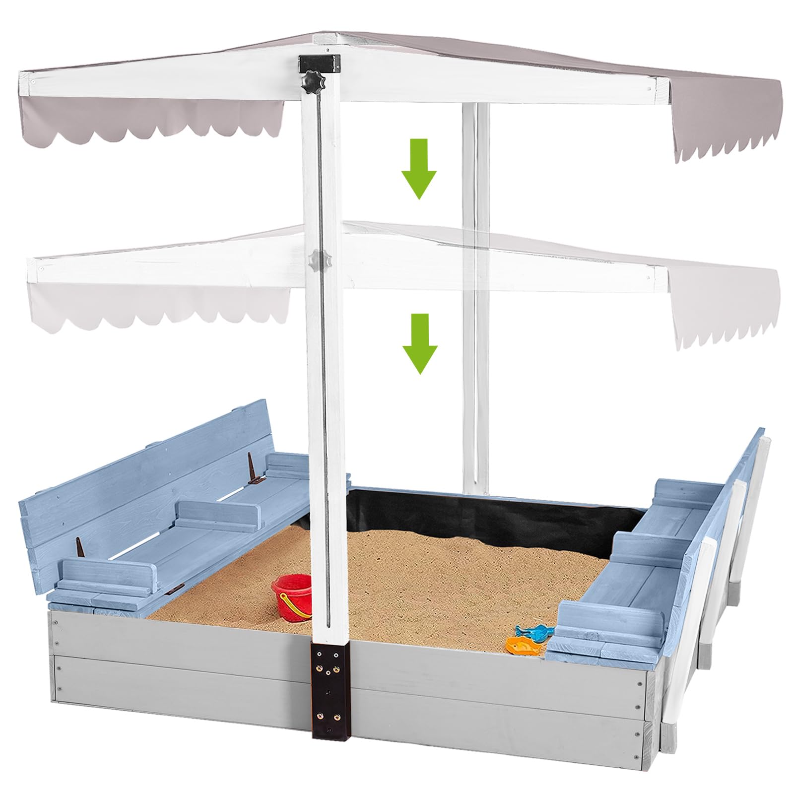 Amazon.com: Kids Wooden Outdoor Sandbox w/Canopy, 2 Foldable Bench