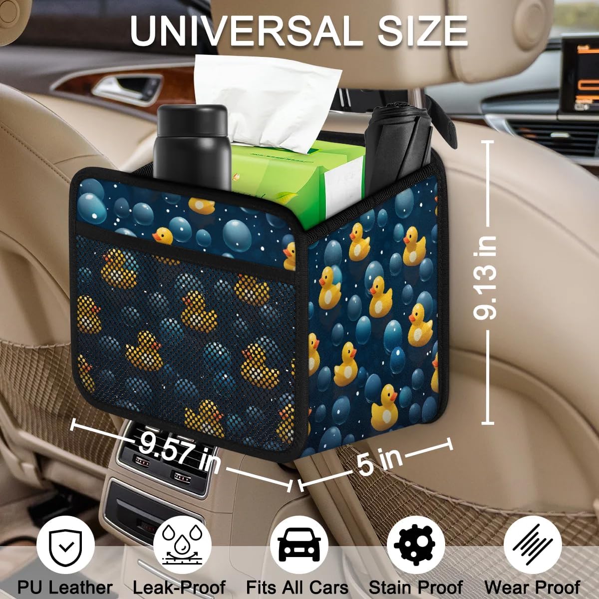 Funny Duck Car Backseat Organizer PU Leather Automotive Back Seat Storage Bag Universal Hanging Garbage Box Travel Accessories Foldable