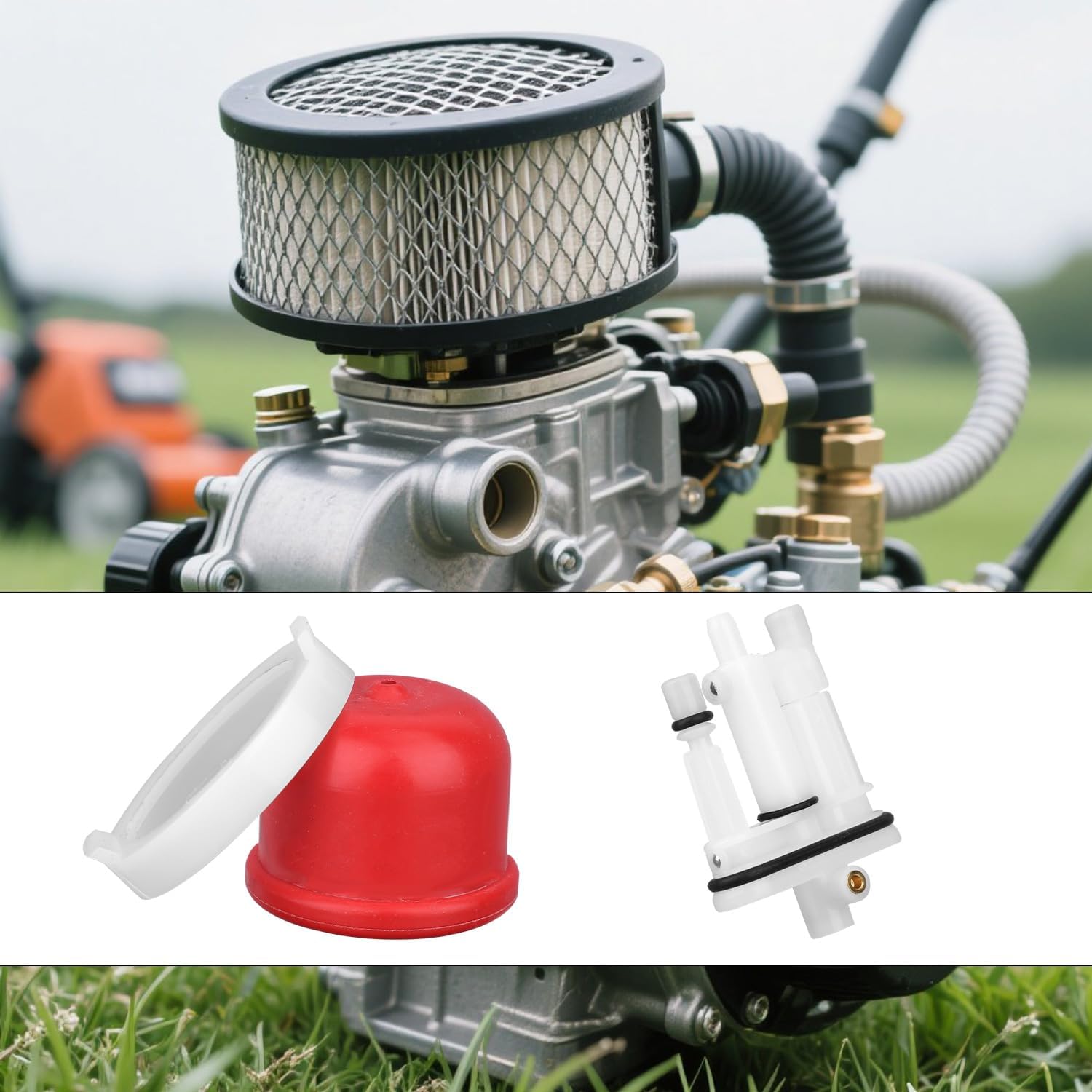 4pcs Carburetor Main Jet 592792, for Briggs & Stratton Engine with 4pcs 594281 Primer Bulbs Jet-Main Replacement for Garden Lawn Mower Equipment Small Engine Parts