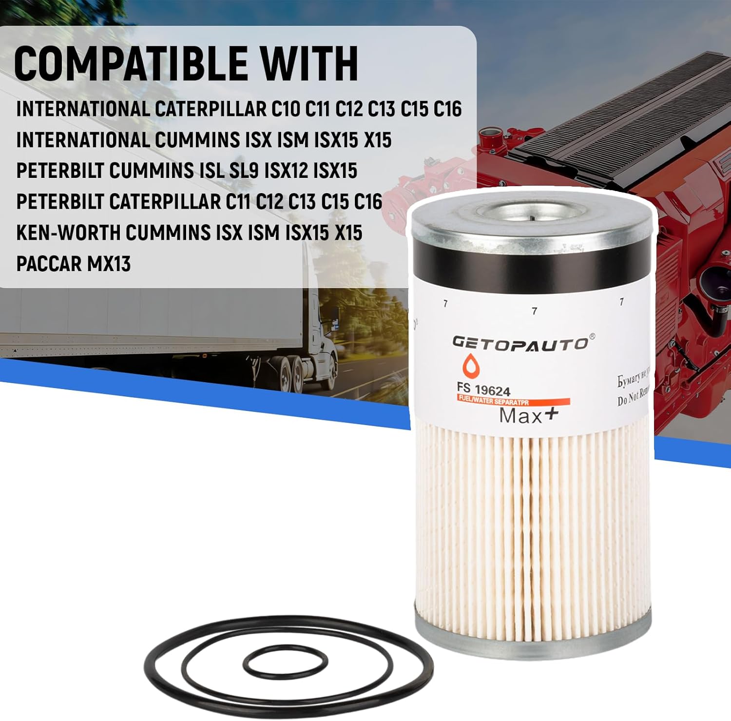 GETOPAUTO FS19624 Fuel Filter Water Separator Compatible with Kenworth Cummins ISX ISM ISX15 X15 Engine Replaces FS19278 FS19729 FS19536 33651 382113 P550467 P550737 P550736 P551052(set of 6)