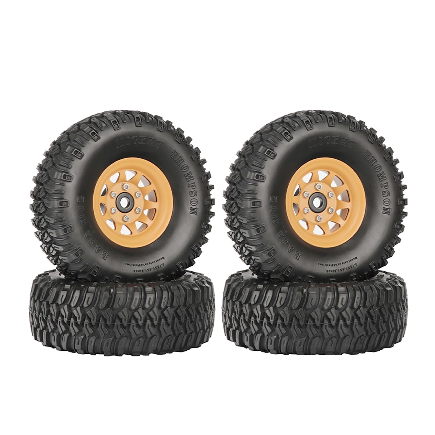 KINGCOO 4PCS 1.55 inch Aluminum Alloy Metal 10Spoke Beadlock Wheel Rim Tyre and Rubber Tires Set for 1/10 RC Rock Crawler Car for Tamiya Axial AX90069 UTB18 D90 TF2 CC01 LC70 (Yellow, 95MM)