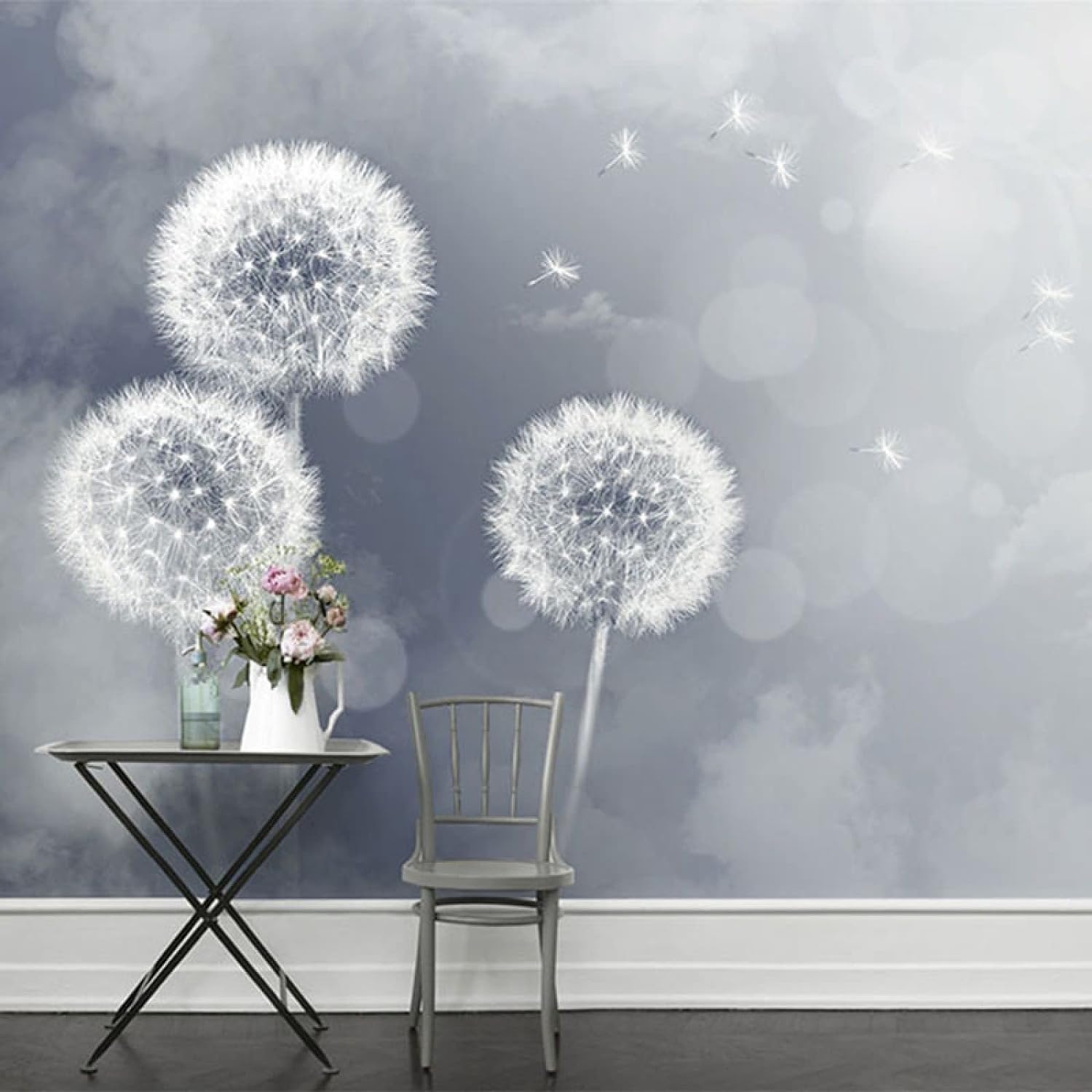 Papier peint moderne 3D fleurs pour masquer les murs vides du salon
