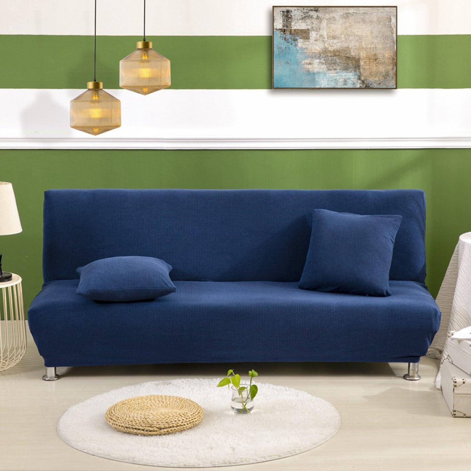 Elastic Sofa Cover, Stretchable Polyester Slipcover without Arms, Washable Couch Protector with 2 Pillow Cases, Elastic Bottom for Secure Fit (Blue, Size S)