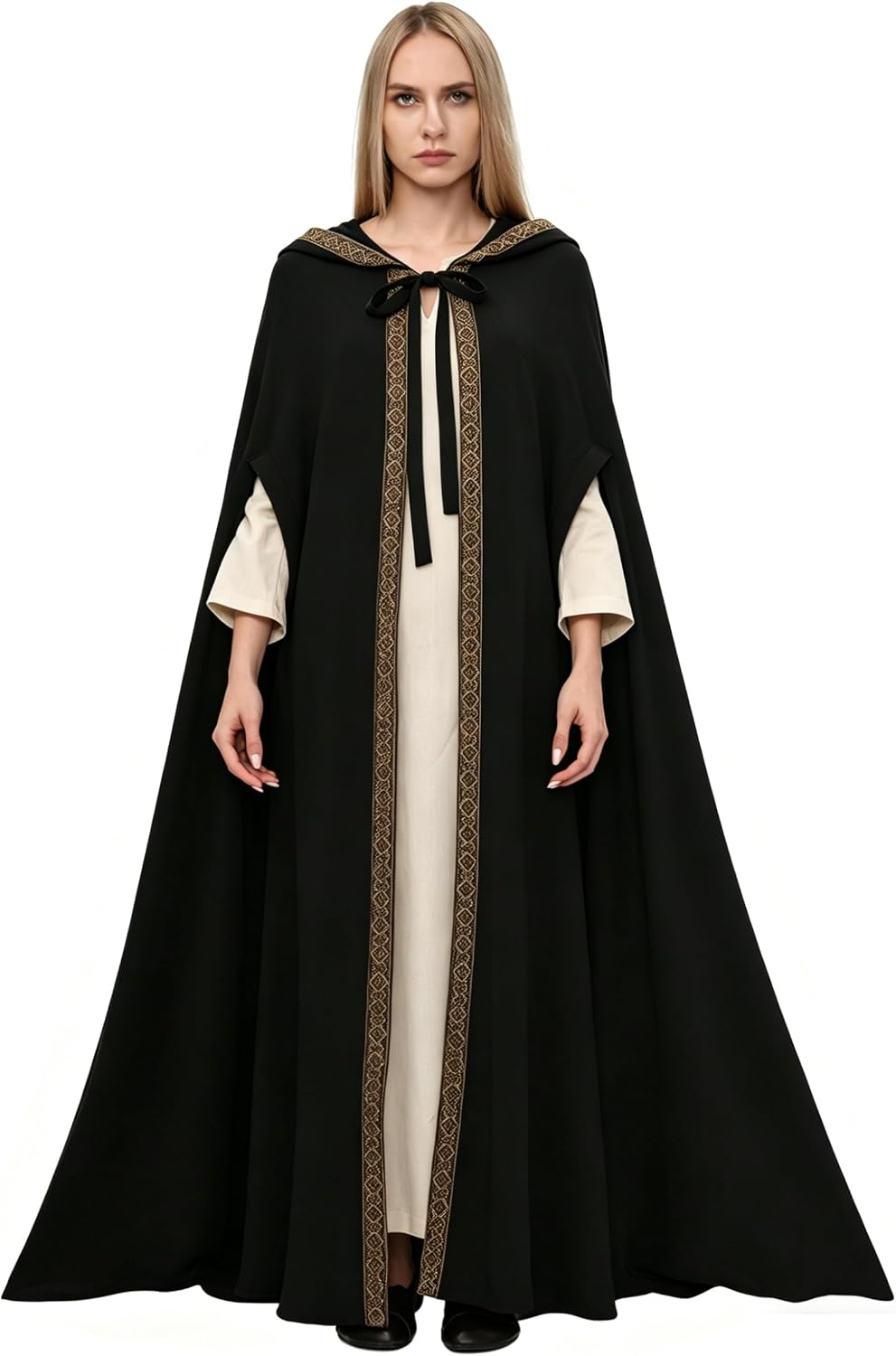 Renaissance Hooded Cloak Medieval Witch Embroidered Fantasy Cape