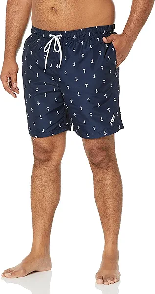 Nautica Men's Quick Dry All Over Classic Anchor Print Swim Trunk Swimwear, -navy, X-Large