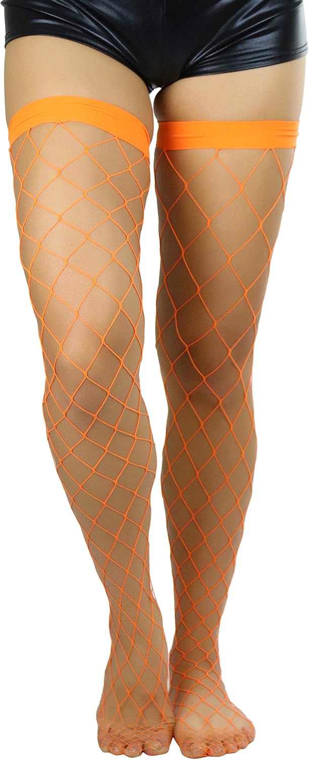 ToBeInStyle Women’s Vibrant Large Net Fishnet Thigh High Elastic Nylon Novelty Stockings