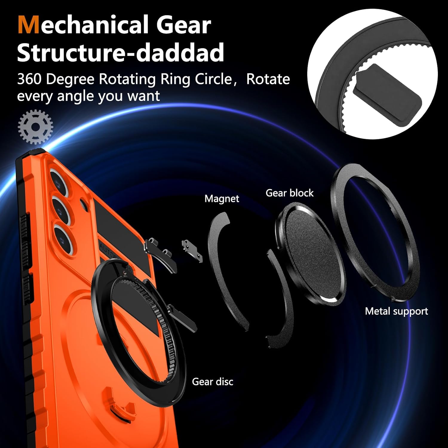 360° Rotating Magnetic Suction Protective Case for Samsung Galaxy S22 Plus, Mobile Phone Holder [Support Car Mount] Shockproof Protective Phone Cover Cases, Orange