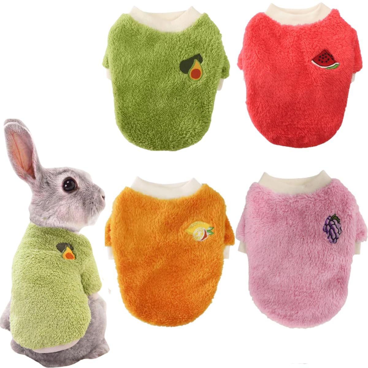 4PCS Rabbit Clothes Rabbit Sweater Costume Warm Vest Flannel Clothing Fleece Pet Shirt for Small Animal Kitten Ferret Chinchilla Puppy Bunny Guinea