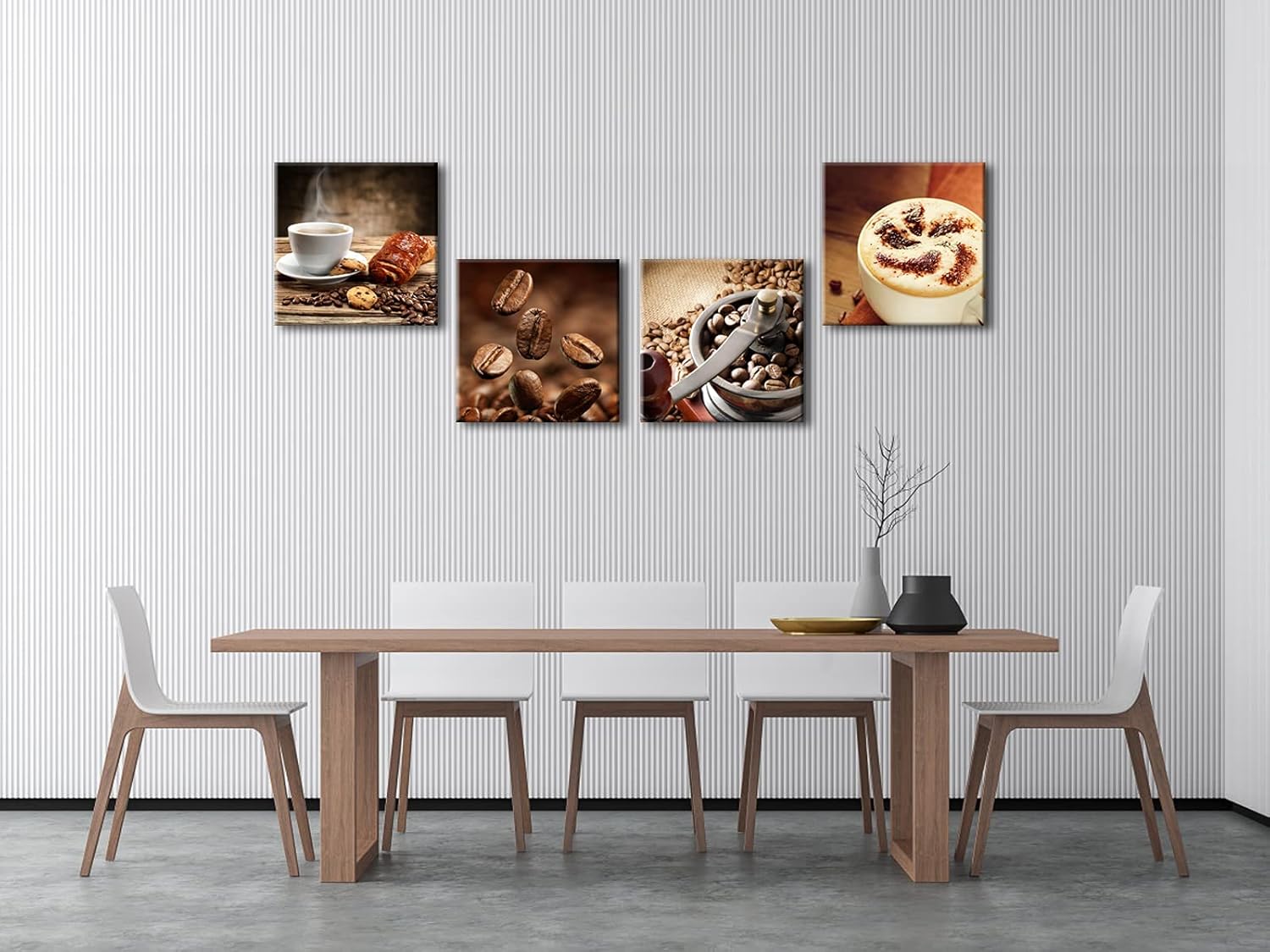 Wieco Art Warm Coffee Giclee Canvas Prints Wall Art Brown Bean Cup Pictures Paintings for Dining Room Kitchen Bar Home Decorations 4 Piece Large Modern Stretched and Framed Contemporary