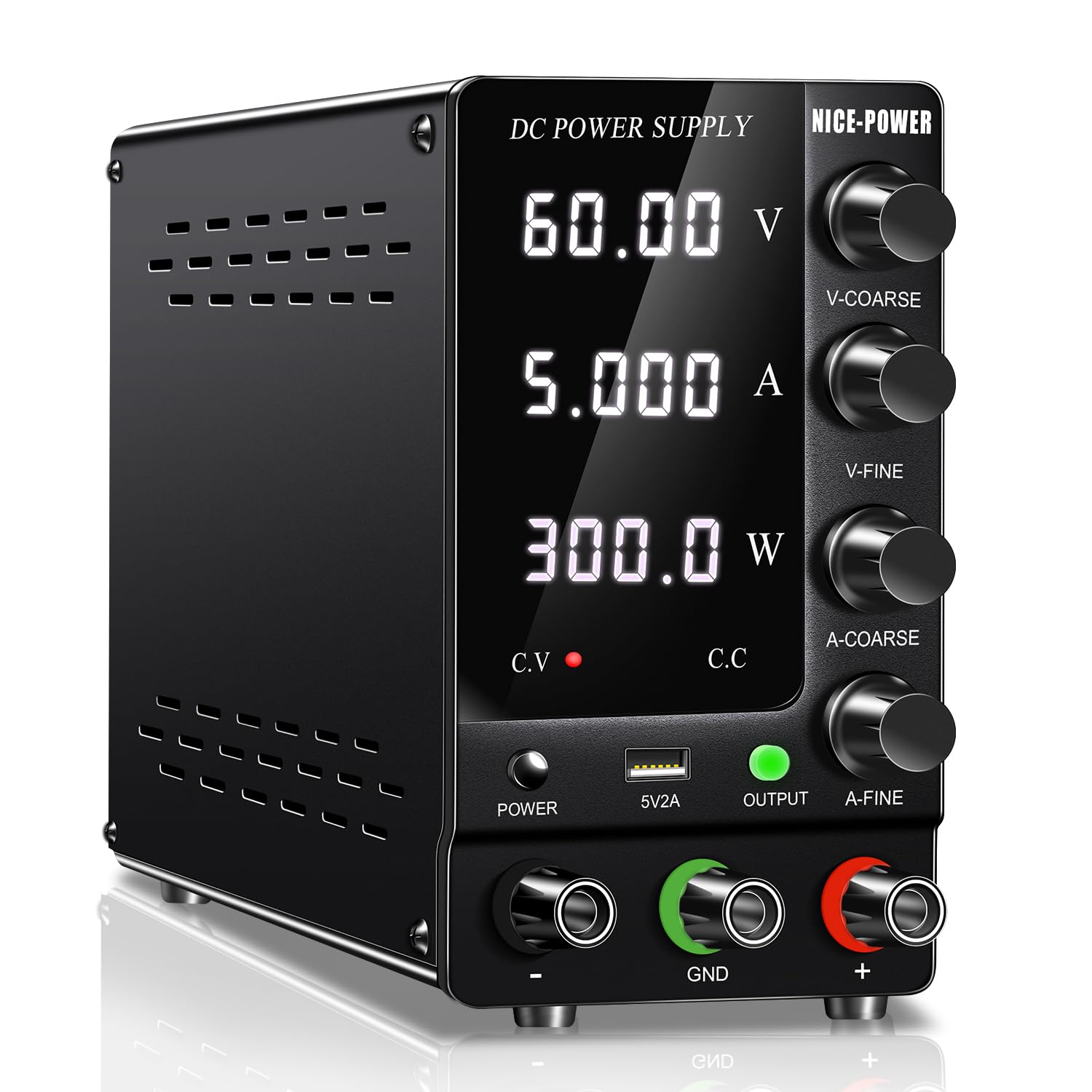 NICE-POWER DC Power Supply Variable 60V 5A, Adjustable Switching Regulated DC Bench Power Supply with Output Switch, High Precision 4-Digit LED