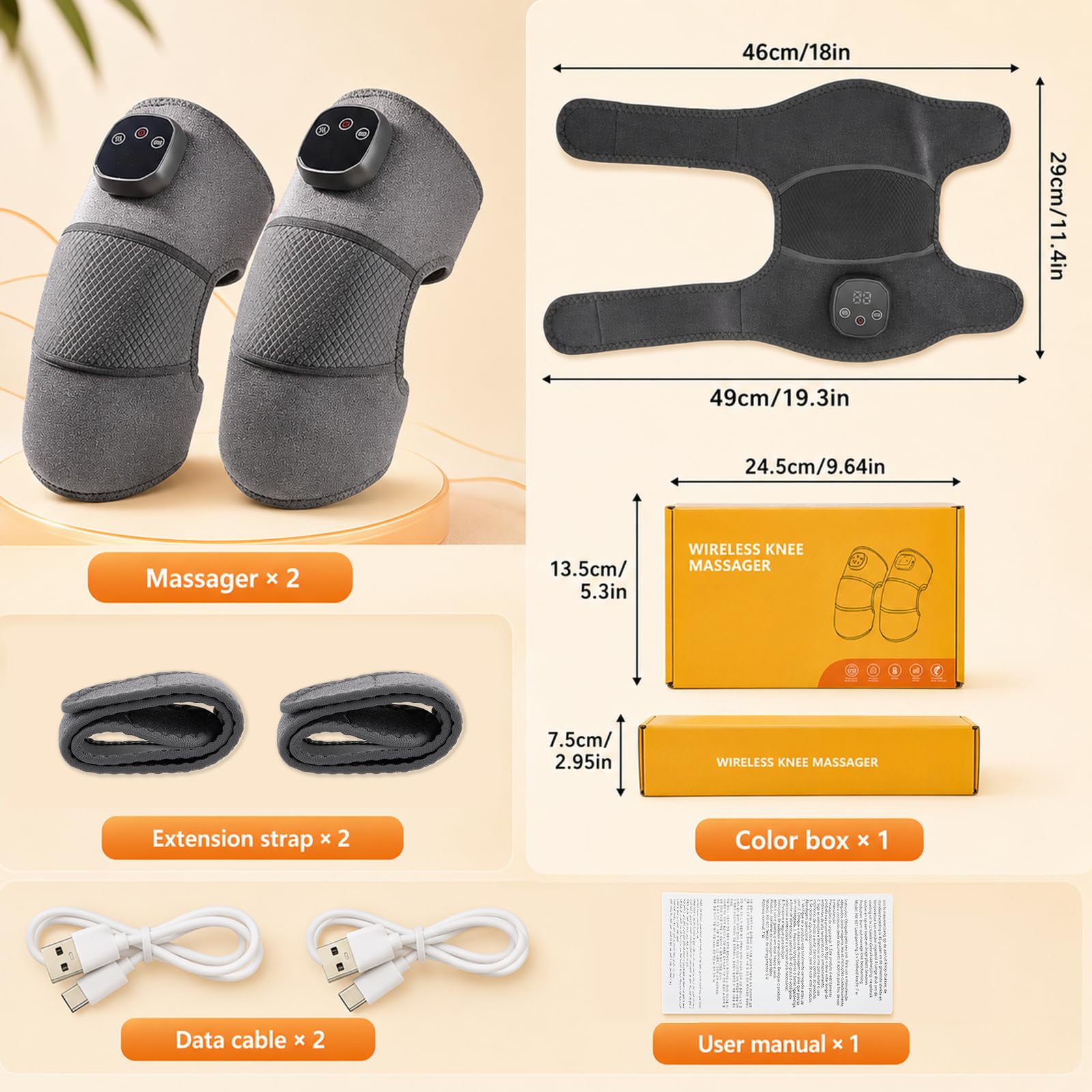 Rodillera Térmica Inalámbrica, Envoltura de Rodillera Calefactada con Control de Pantalla Táctil, 4 Niveles Calor, 3 Modos de Masaje, Almohadilla para Hombro Codo, para Ginocchio Spalla Gomito