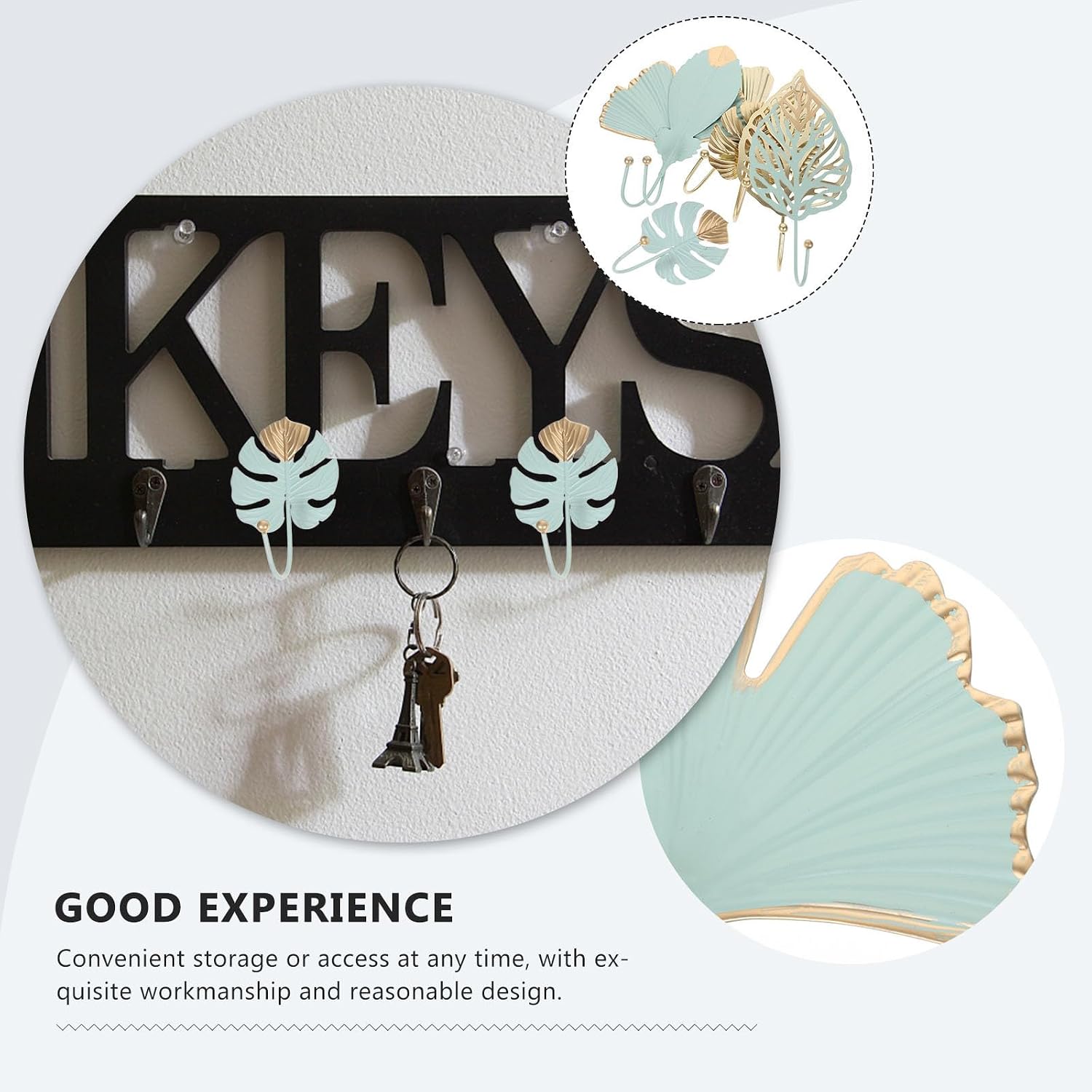 NUOBESTY 8pcs Metal Leaf Shape Wall Hooks Set Space Saving Coat Hook Hard to Fall Off Multi-Functional for Bathroom Door or Home Storage