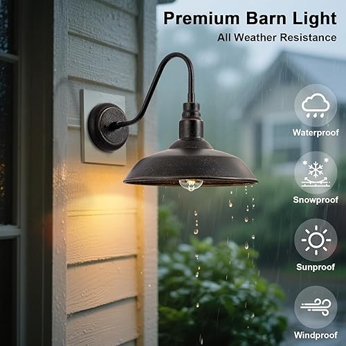 Miniatura 3 de Lámpara de granero de cuello de cisne para exteriores de 14 pulgadas para granja, lámpara de pared exterior de bronce para porche, aplique de pared