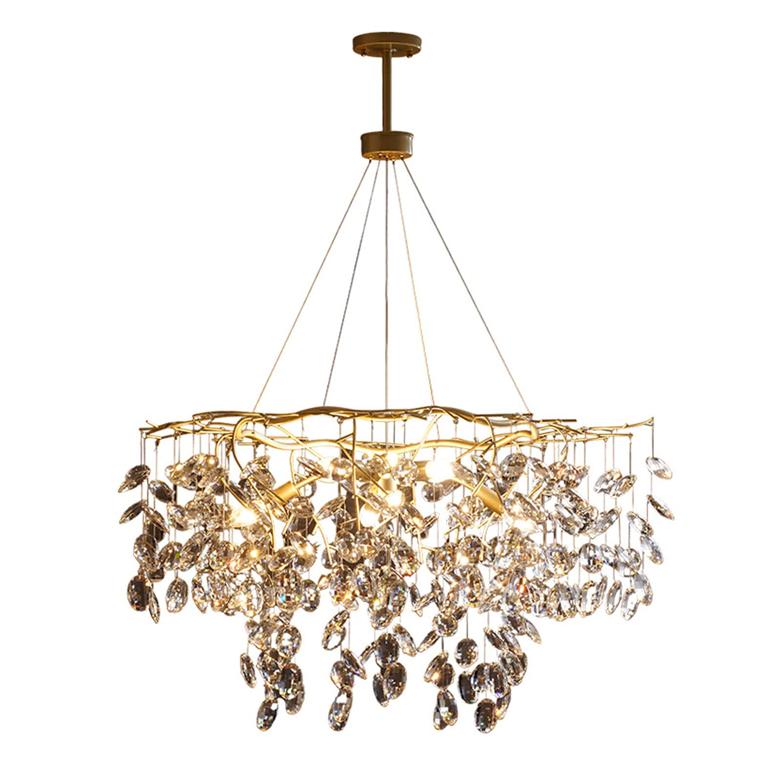CZYLJLK E14 Luxury Farmhouse Copper Ceiling Pendant Light Industrial Modern Clear Droplet Crystal,for Living Room Dining Bedroom-Copper and 67cm