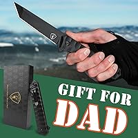 Vista 6 de AUBEY Tanto Blade - Cuchillo EDC de acero 440, cuchillo plegable de bolsillo con bloqueo de forro, clip, mango de aluminio y rompedor de vidrio