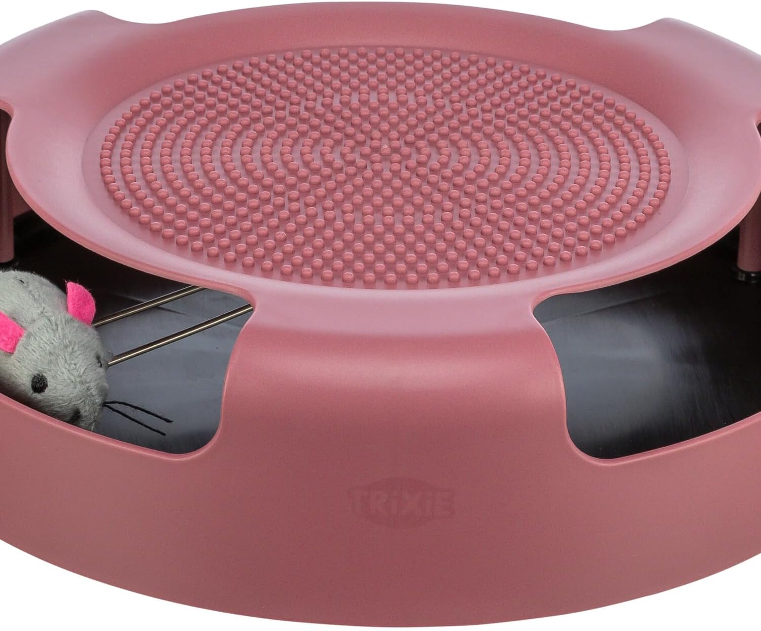 Trixie cat Toy ‘’Catch The Mouse‘’ - Mouse Hidden Inside and rotatable - Scratching Surface on top - red or Green - Random Selection - Plastic/Plush - ø 25 x 6 cm - 41411