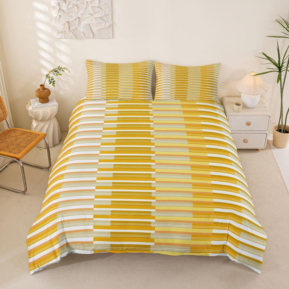 Erosebridal Geometric Stripe Comforter Cover Twin Size Gray White Black Lines Duvet Cover for Adults Teens Simple Striped Bed Set Trendy Geometric Bedding Set