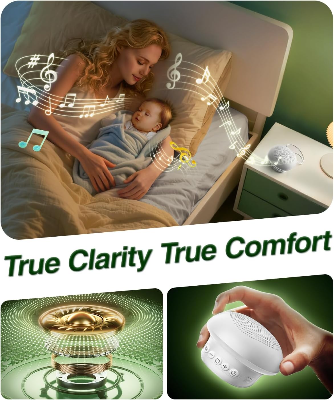 Portable White Noise Sound Machine for Baby Kids Adults, 20 Natural Soothing Sounds, 48H Battery Playback, 30 Volume Levels, 3 Timers, Memory Function & Soft Night Light for Sleep, Home, Travel, Mini - Image 2